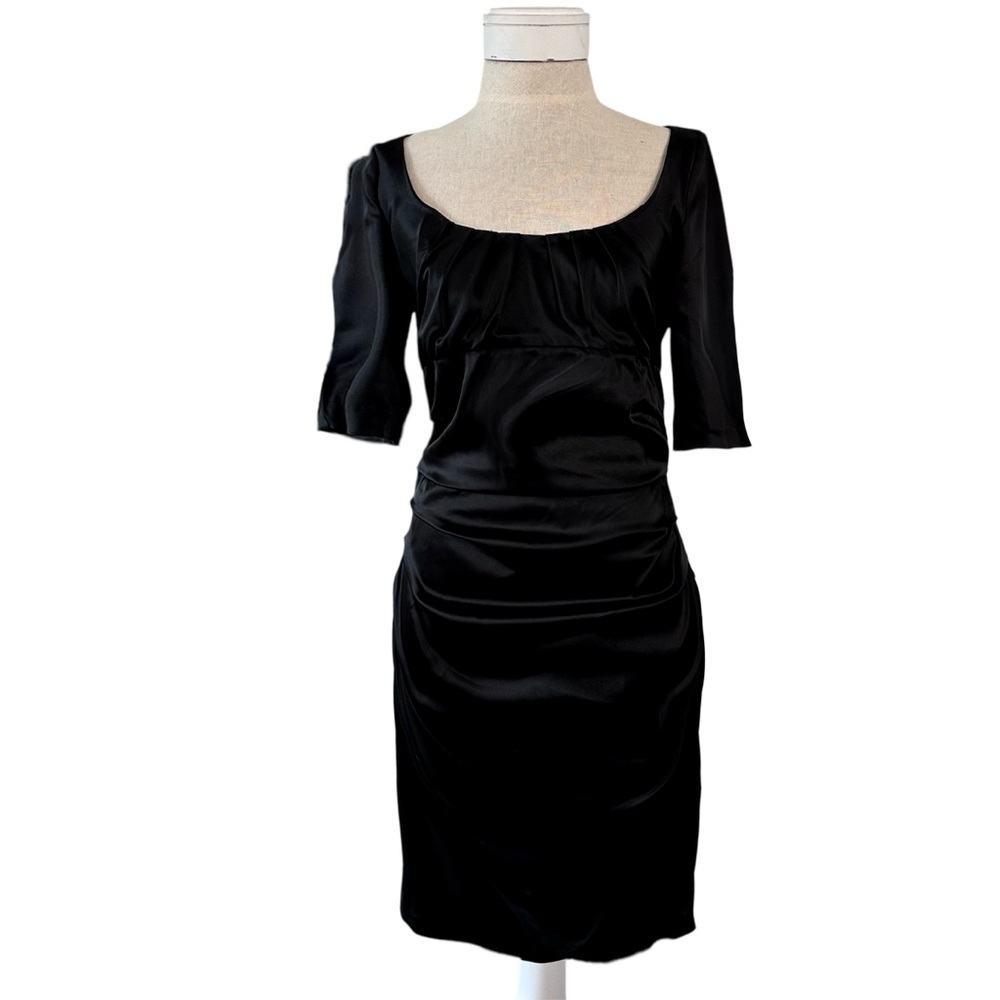 Suzi Chin Black Satin Bombshell Dress Size 8